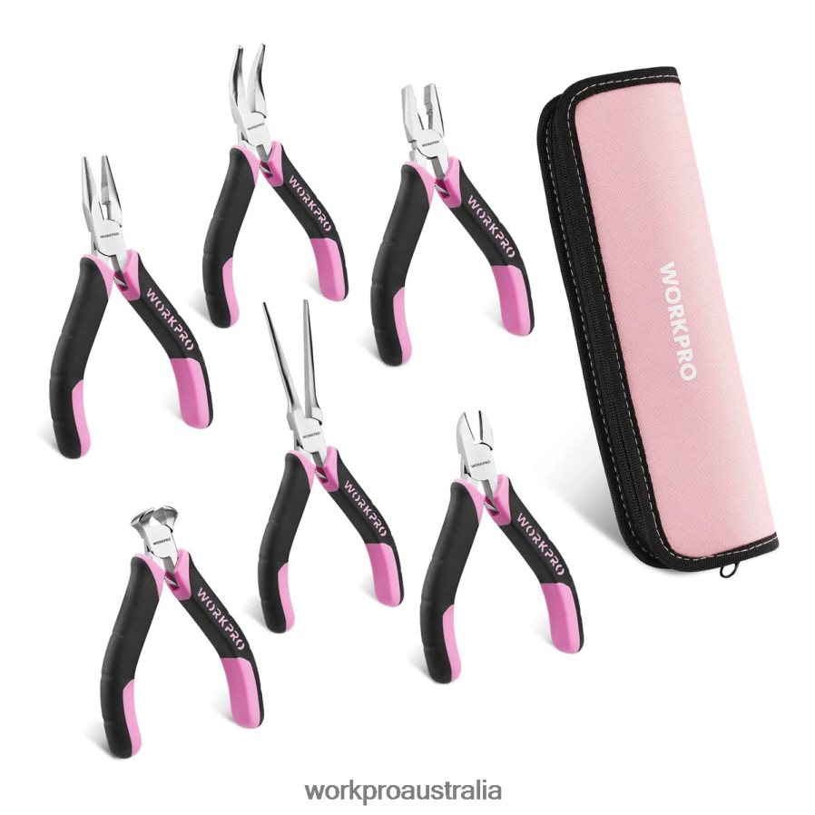 WORKPRO 6 Pcs Mini Pliers Set with Pouch D4R0VT65 Tool Pink