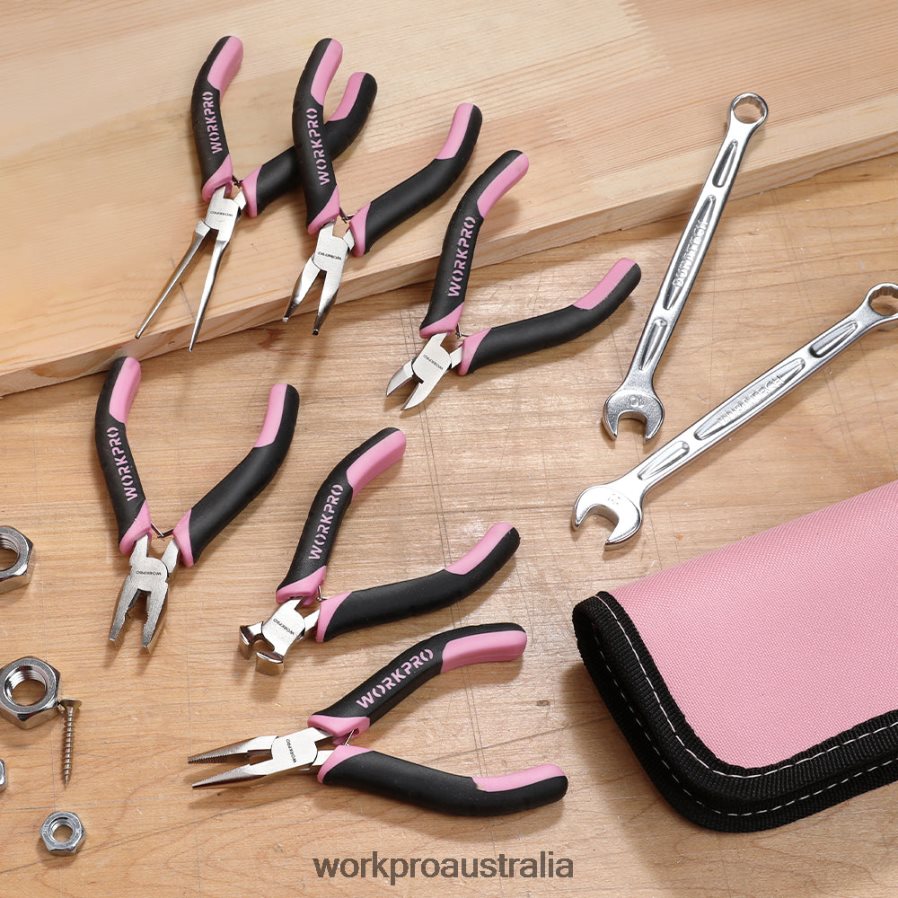 WORKPRO 6 Pcs Mini Pliers Set with Pouch D4R0VT65 Tool Pink