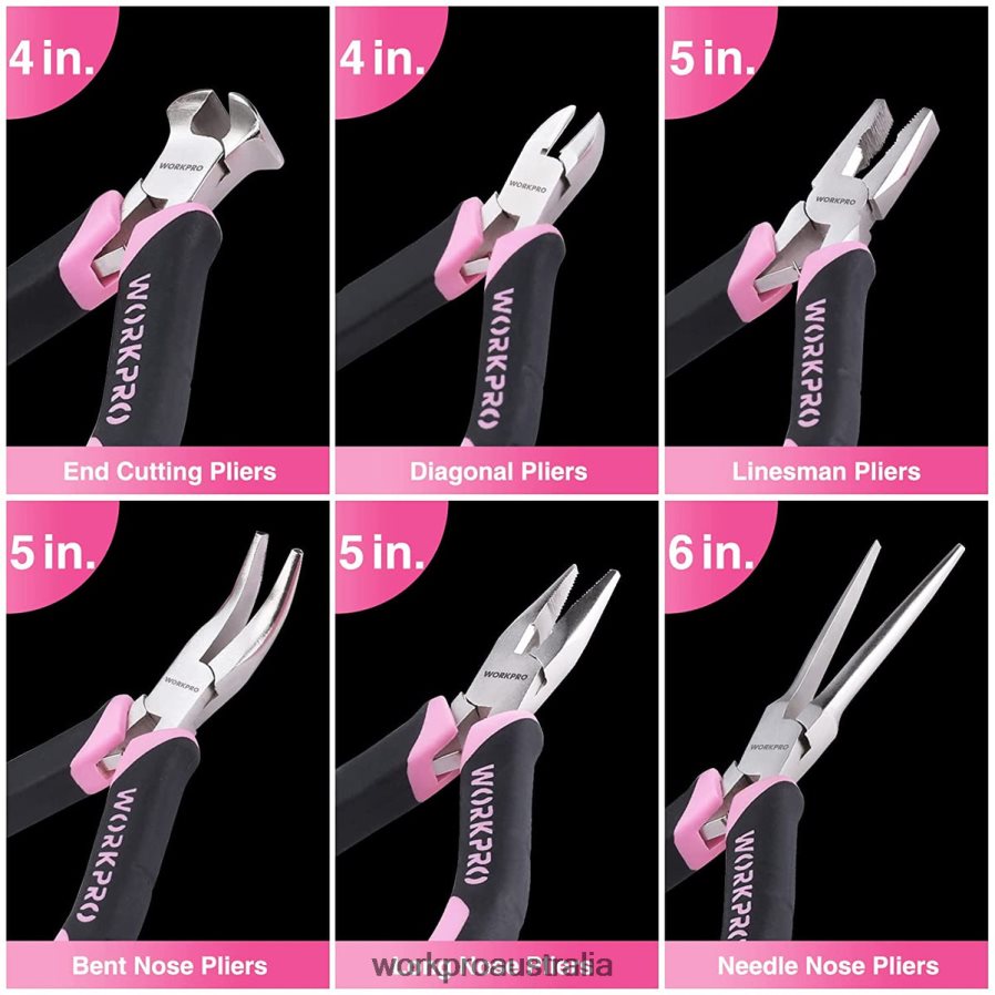 WORKPRO 6 Pcs Mini Pliers Set with Pouch D4R0VT65 Tool Pink