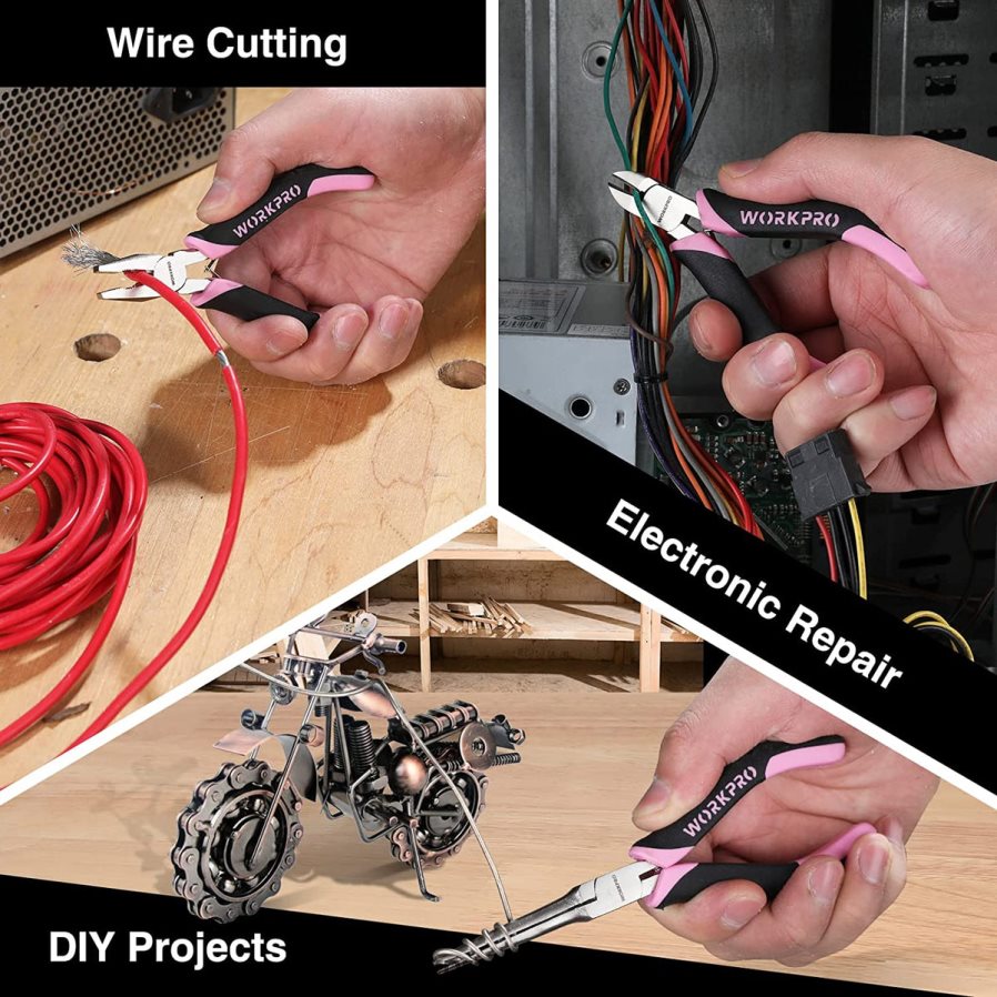 WORKPRO 6 Pcs Mini Pliers Set with Pouch D4R0VT65 Tool Pink