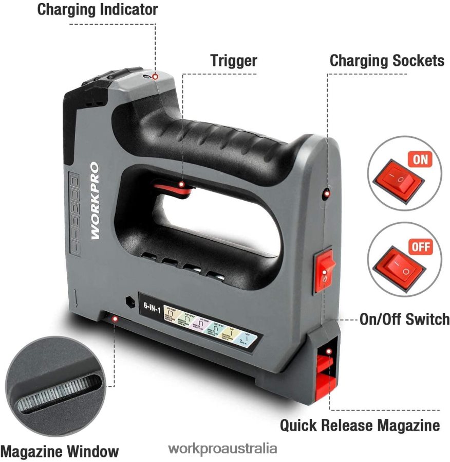 WORKPRO 6 in 1 36V Rechargeable Cordless Staple Gun D4R0VT166 Tool Useful