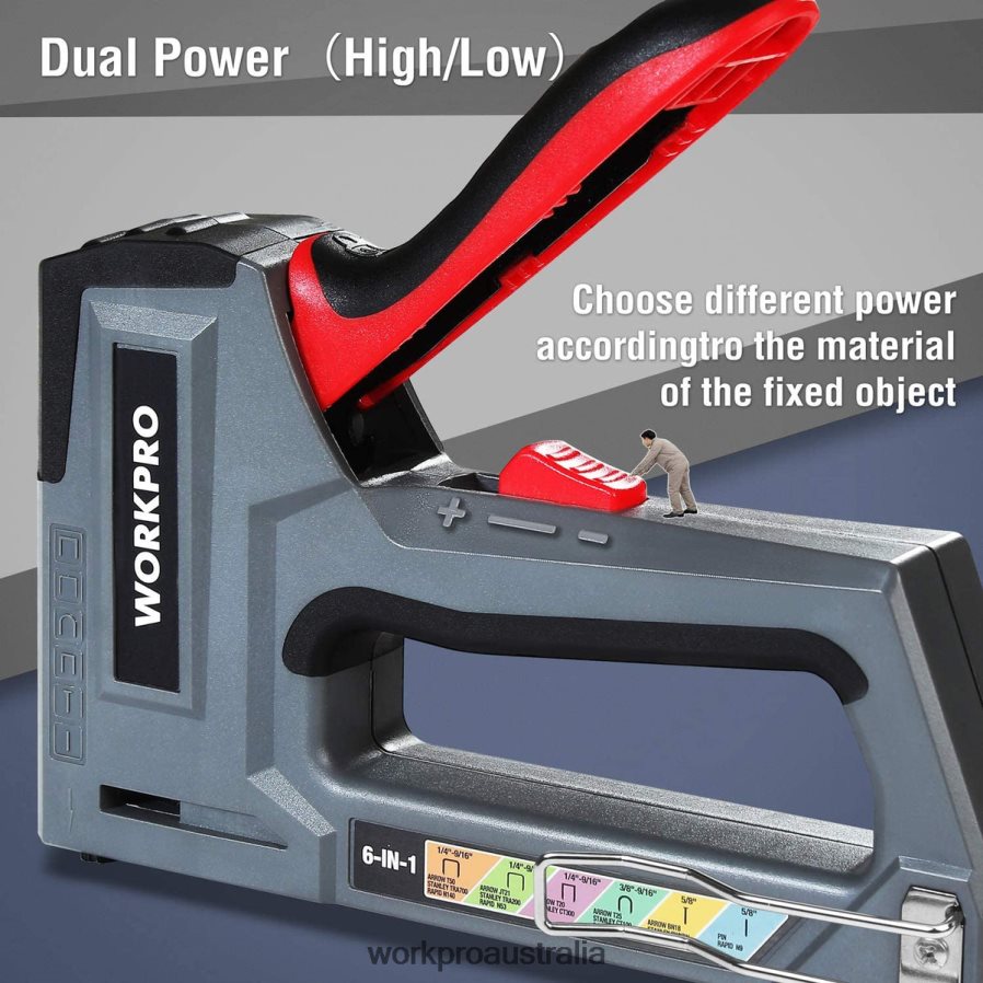 WORKPRO 6-in-1 Manual Brad Nailer Upholstery Stapler Nail Gun D4R0VT59 Tool Pink/Grey