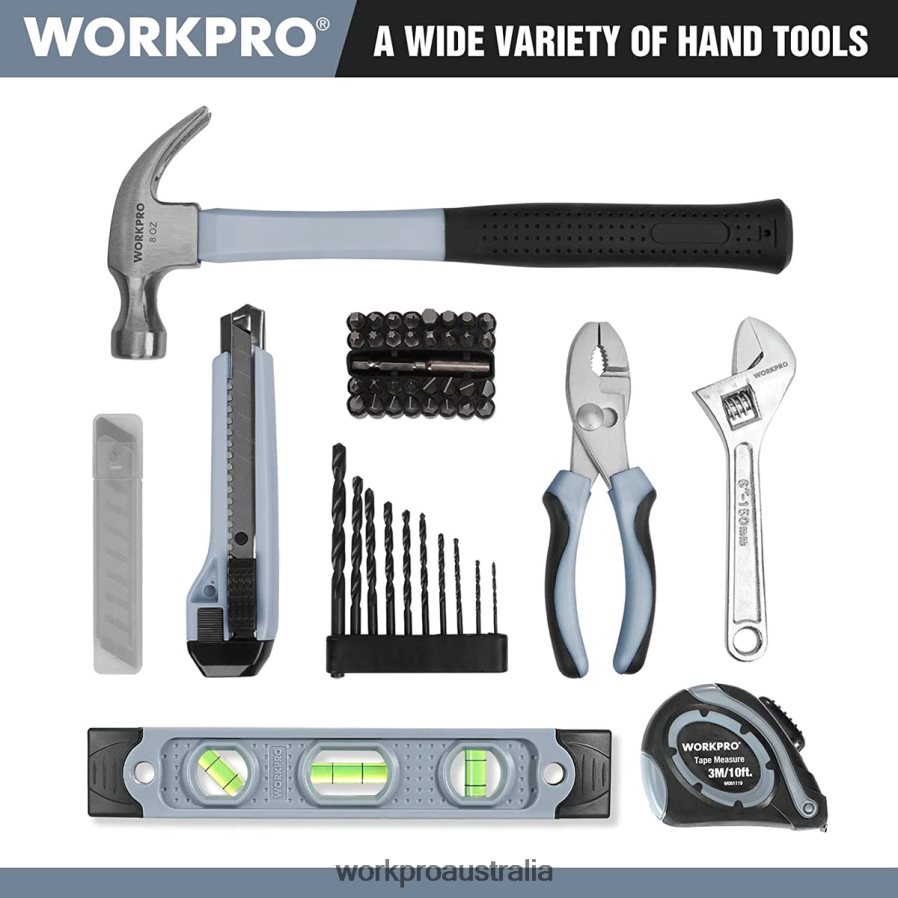 WORKPRO 61 Pcs 12V Cordless Drill and Home Tool Kit 14-inch Storage Bag Included D4R0VT174 Tool Grey