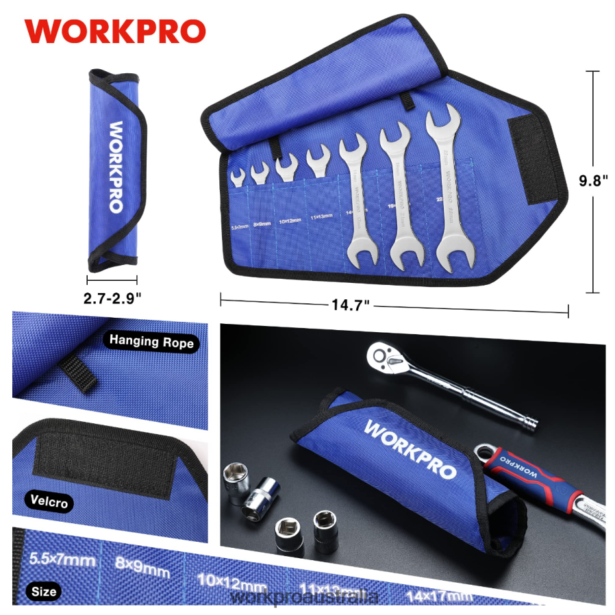 WORKPRO 7 Pcs Metric Super-Thin Wrench Set with Roll-up Organizer Pouch D4R0VT96 Tool Helpful