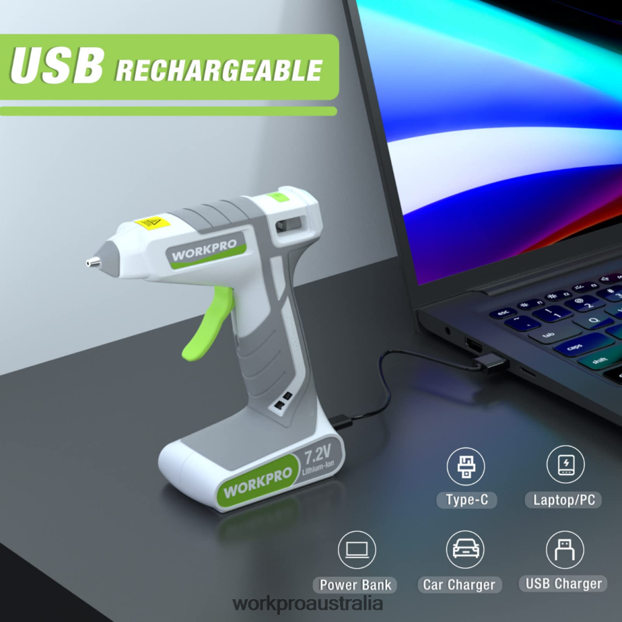 WORKPRO 72V Cordless Hot Melt Glue Gun Kit D4R0VT164 Tool Pink/White