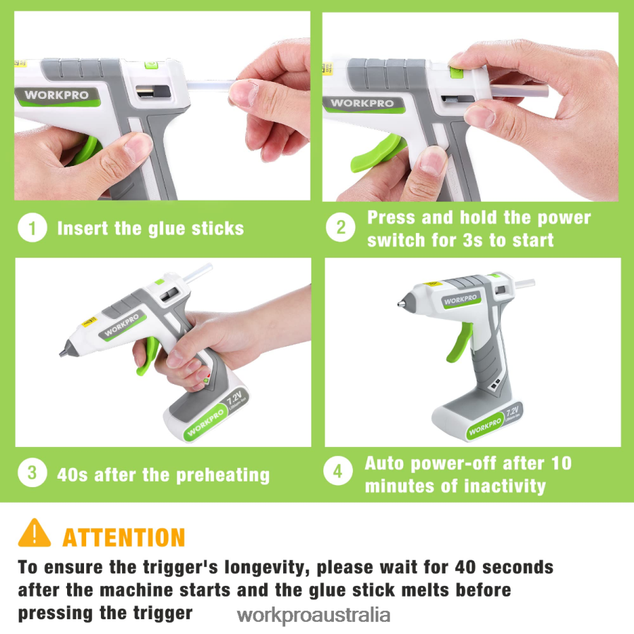 WORKPRO 72V Cordless Hot Melt Glue Gun Kit D4R0VT164 Tool Pink/White