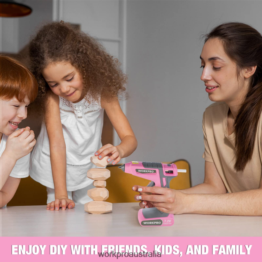 WORKPRO 72V Cordless Hot Melt Glue Gun Kit D4R0VT164 Tool Pink/White
