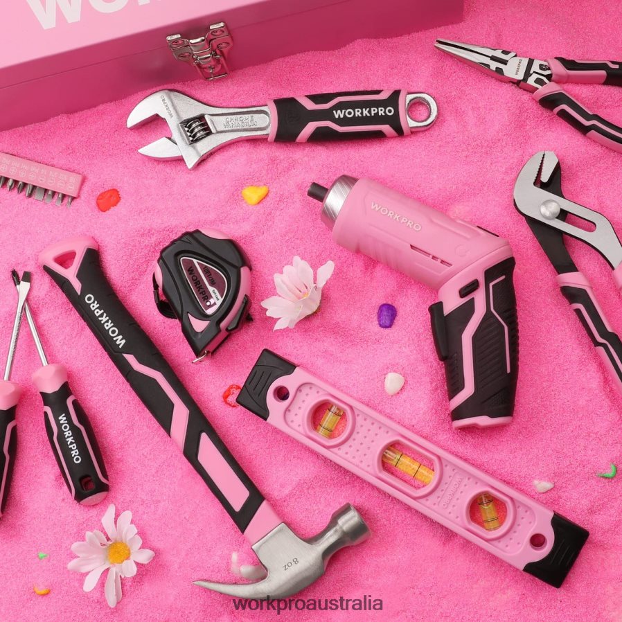WORKPRO 75 Pcs Tools Set 37V Rotatable Cordless Screwdriver and Household Tool Kit D4R0VT260 Tool Pink