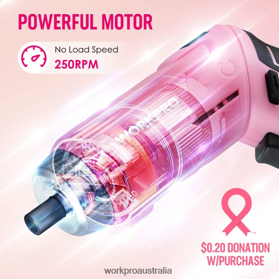 WORKPRO 75 Pcs Tools Set 37V Rotatable Cordless Screwdriver and Household Tool Kit D4R0VT260 Tool Pink