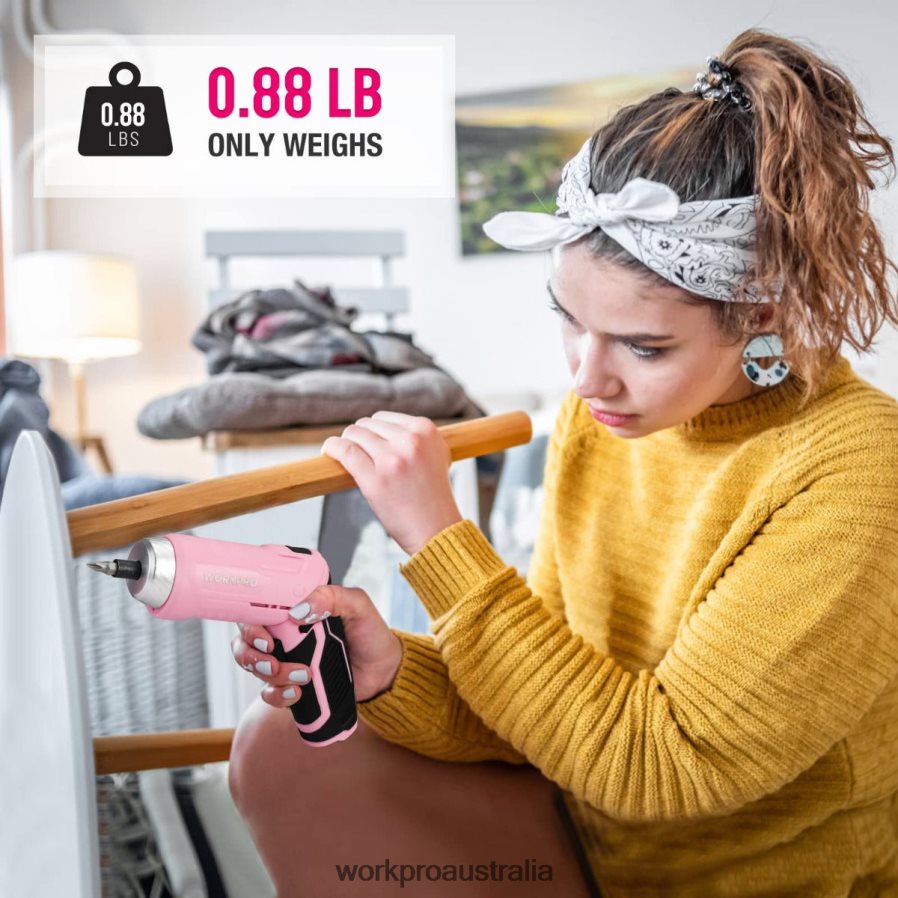 WORKPRO 75 Pcs Tools Set 37V Rotatable Cordless Screwdriver and Household Tool Kit D4R0VT260 Tool Pink