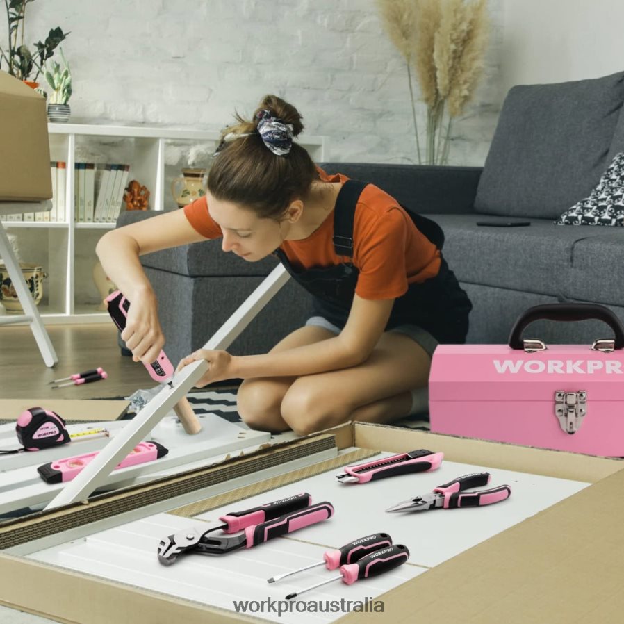 WORKPRO 75 Pcs Tools Set 37V Rotatable Cordless Screwdriver and Household Tool Kit D4R0VT260 Tool Pink