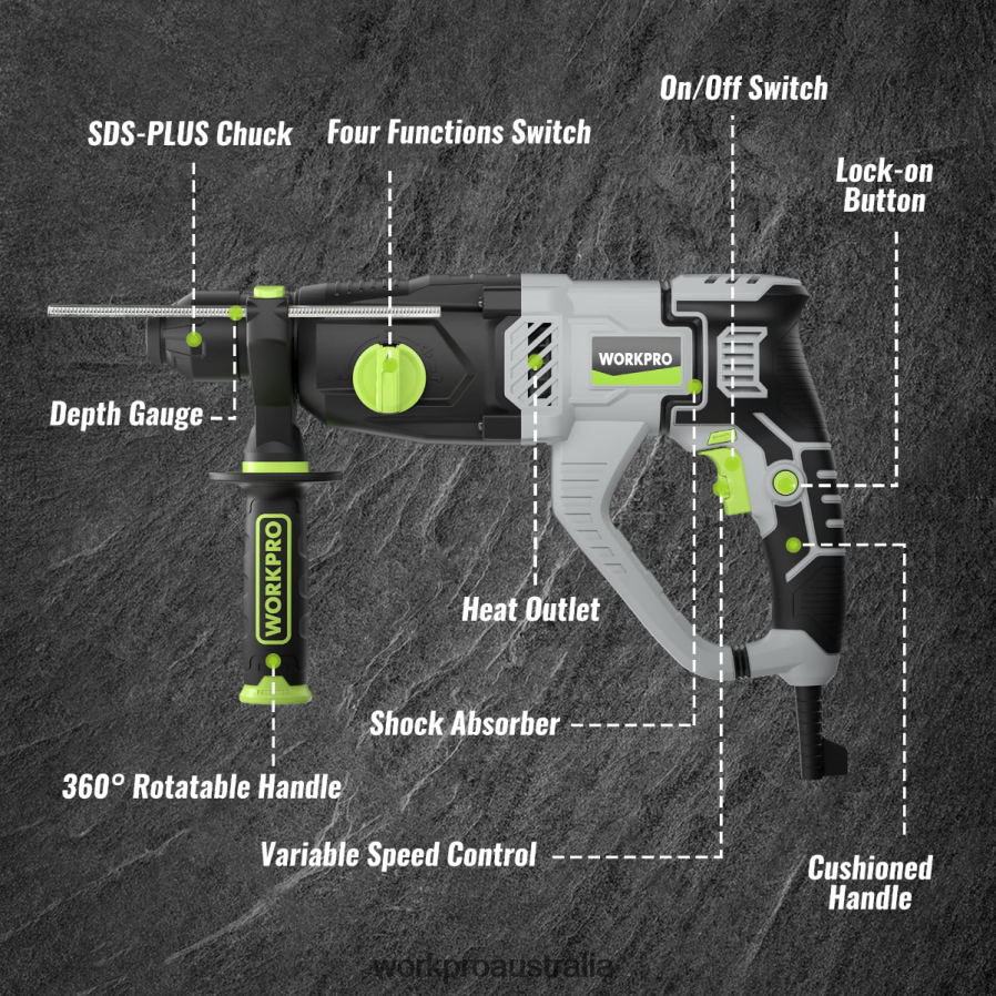 WORKPRO 75AMP 1-1/4 Inch Premium SDS-Plus Rotary Hammer Drill Lightweight Corded Version D4R0VT178 Tool Useful