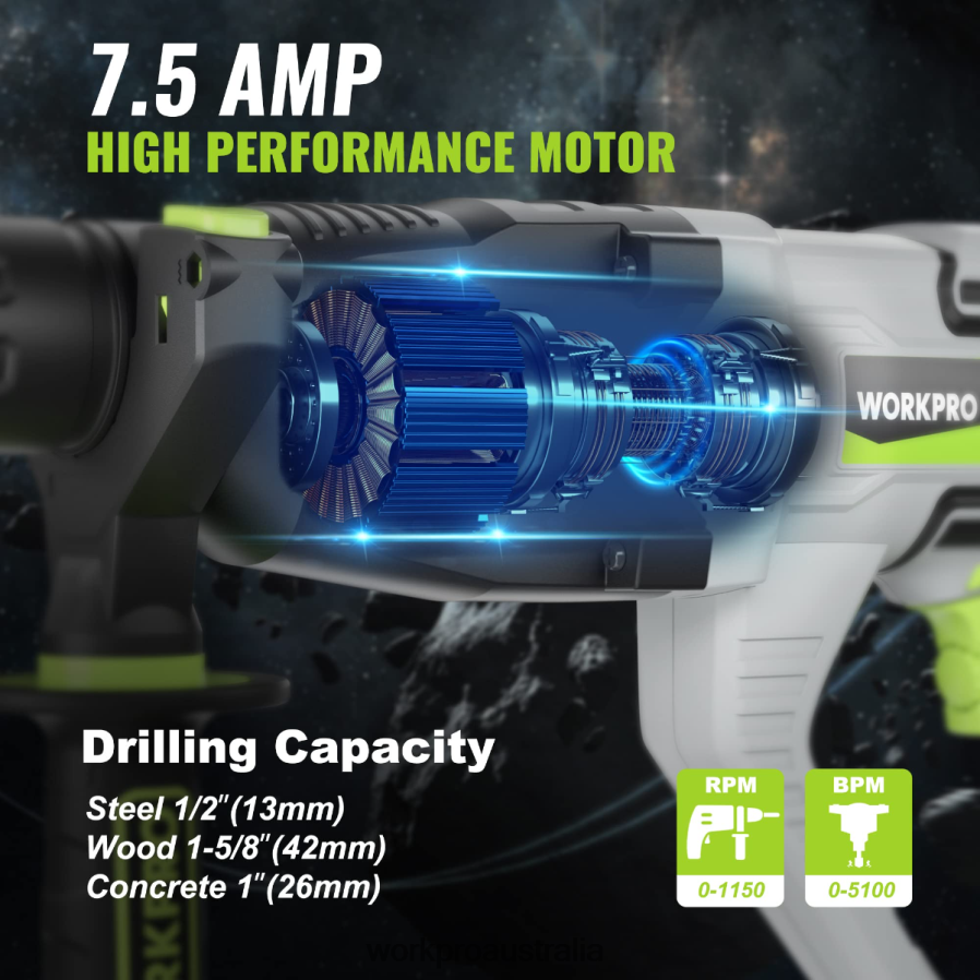 WORKPRO 75AMP 1-1/4 Inch Premium SDS-Plus Rotary Hammer Drill Lightweight Corded Version D4R0VT178 Tool Useful