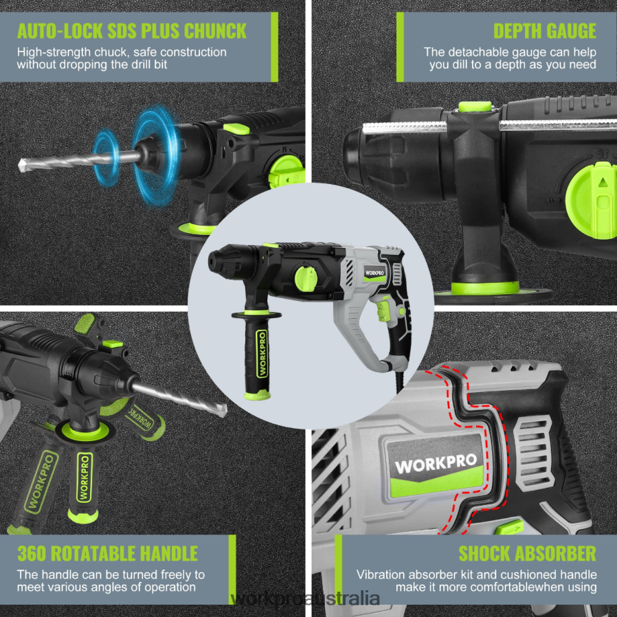 WORKPRO 75AMP 1-1/4 Inch Premium SDS-Plus Rotary Hammer Drill Lightweight Corded Version D4R0VT178 Tool Useful