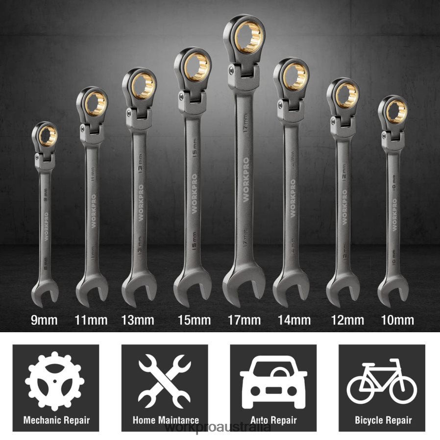 WORKPRO 8 Pcs Flex-Head Ratcheting Combination Wrench Set with Organizer Bag D4R0VT86 Tool Useful