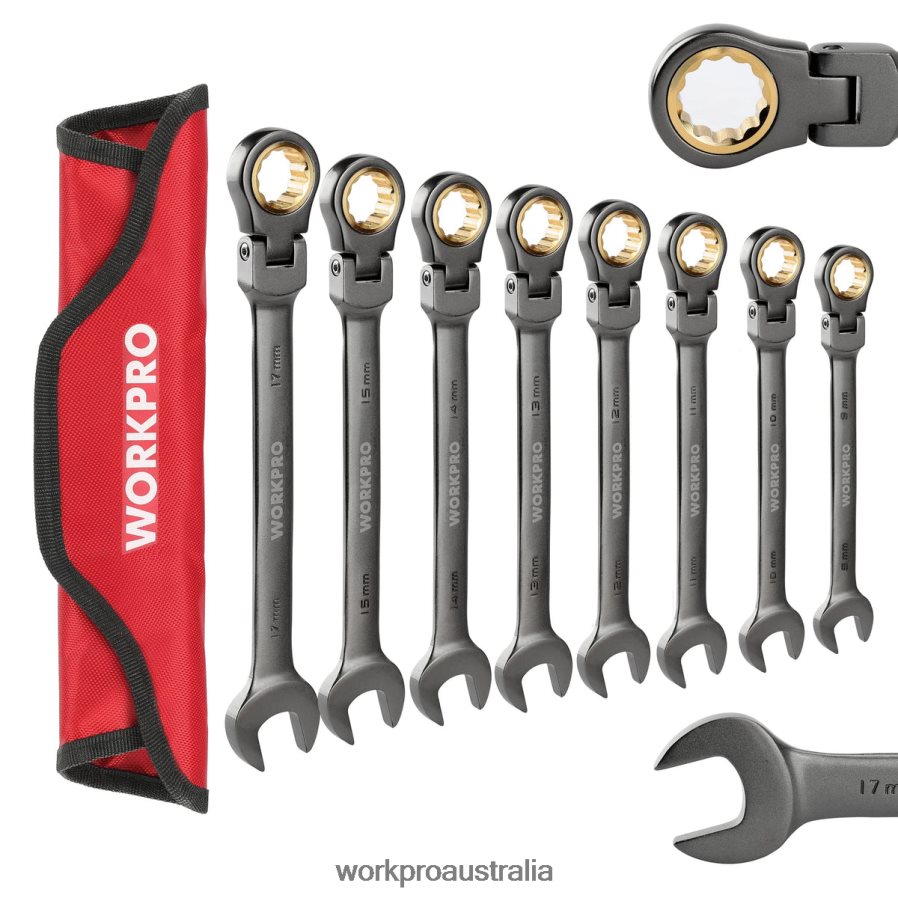WORKPRO 8 Pcs Flex-Head Ratcheting Combination Wrench Set with Organizer Bag D4R0VT86 Tool Useful