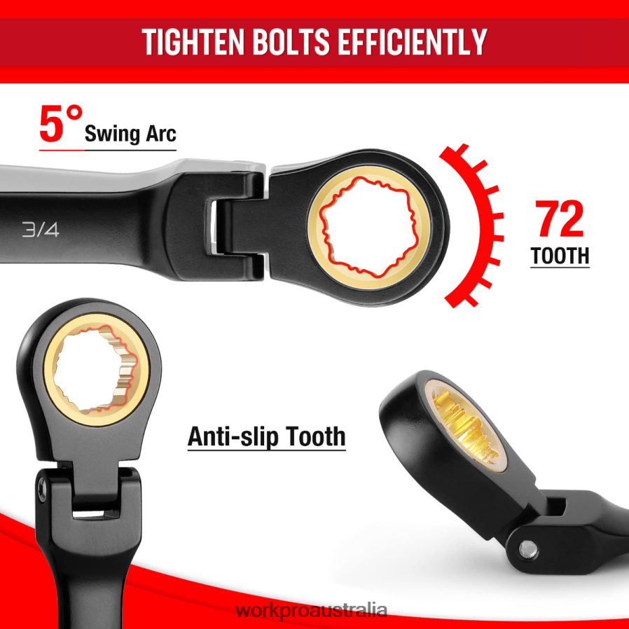 WORKPRO 8 Pcs Ratcheting Combination Flex-Head Anti-Slip Wrench Set D4R0VT80 Tool Morden