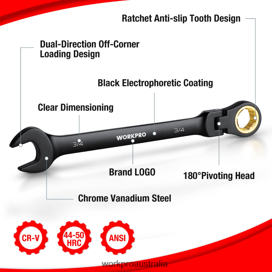 WORKPRO 8 Pcs Ratcheting Combination Flex-Head Anti-Slip Wrench Set D4R0VT80 Tool Morden