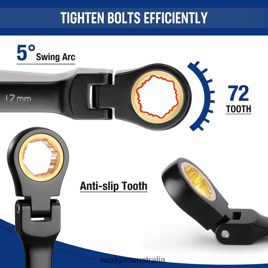 WORKPRO 8 Pcs Ratcheting Combination Flex-Head Anti-Slip Wrench Set D4R0VT80 Tool Morden