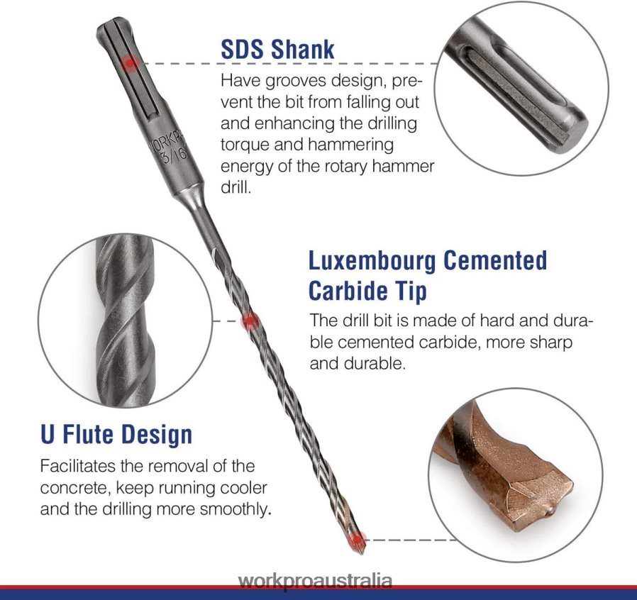 WORKPRO 8 Pcs SDS-plus Drill Bit Set Carbide Tip SDS+ Rotary Hammer Drill Bit Set with Storage Case for Brick Cement Stone  Concrete D4R0VT205 Tool Useful