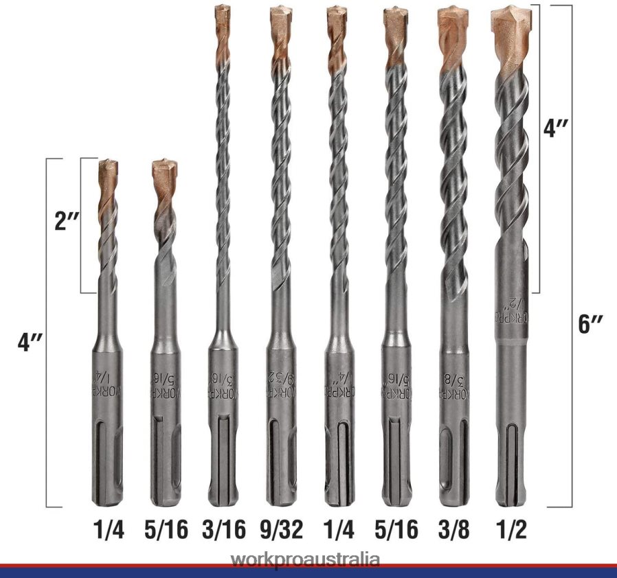 WORKPRO 8 Pcs SDS-plus Drill Bit Set Carbide Tip SDS+ Rotary Hammer Drill Bit Set with Storage Case for Brick Cement Stone  Concrete D4R0VT205 Tool Useful