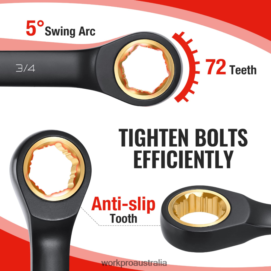 WORKPRO 9 Pcs Anti-Slip Ratcheting Combination Wrench Set D4R0VT88 Tool Black