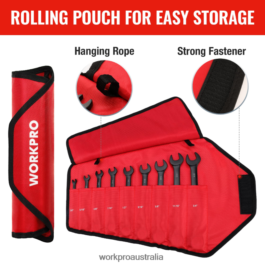 WORKPRO 9 Pcs Anti-Slip Ratcheting Combination Wrench Set D4R0VT88 Tool Black