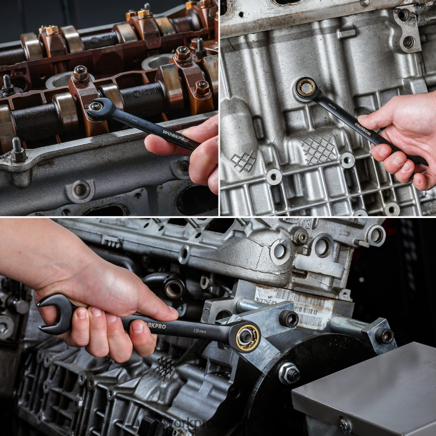 WORKPRO 9 Pcs Anti-Slip Ratcheting Combination Wrench Set D4R0VT88 Tool Black