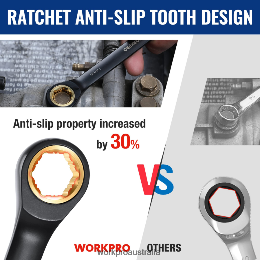 WORKPRO 9 Pcs Anti-Slip Ratcheting Combination Wrench Set D4R0VT88 Tool Black