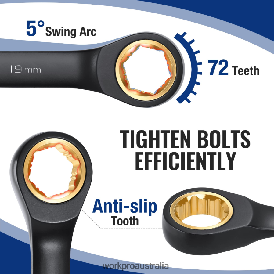 WORKPRO 9 Pcs Anti-Slip Ratcheting Combination Wrench Set D4R0VT88 Tool Black