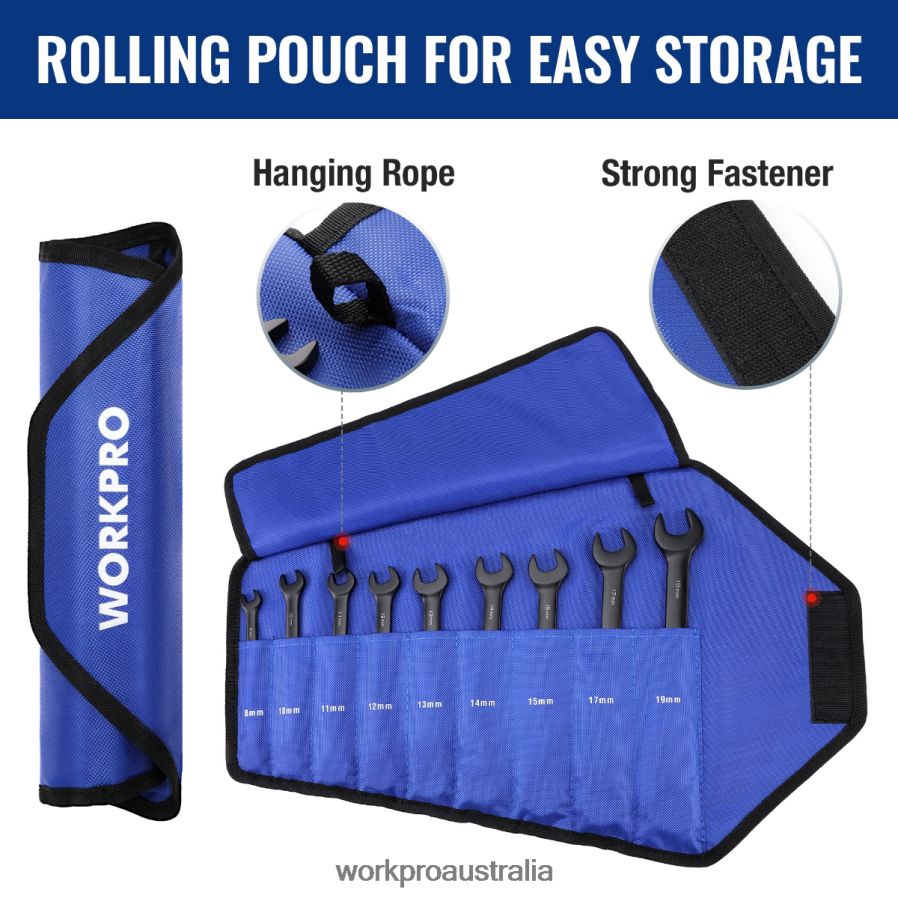 WORKPRO 9 Pcs Anti-Slip Ratcheting Combination Wrench Set D4R0VT88 Tool Black