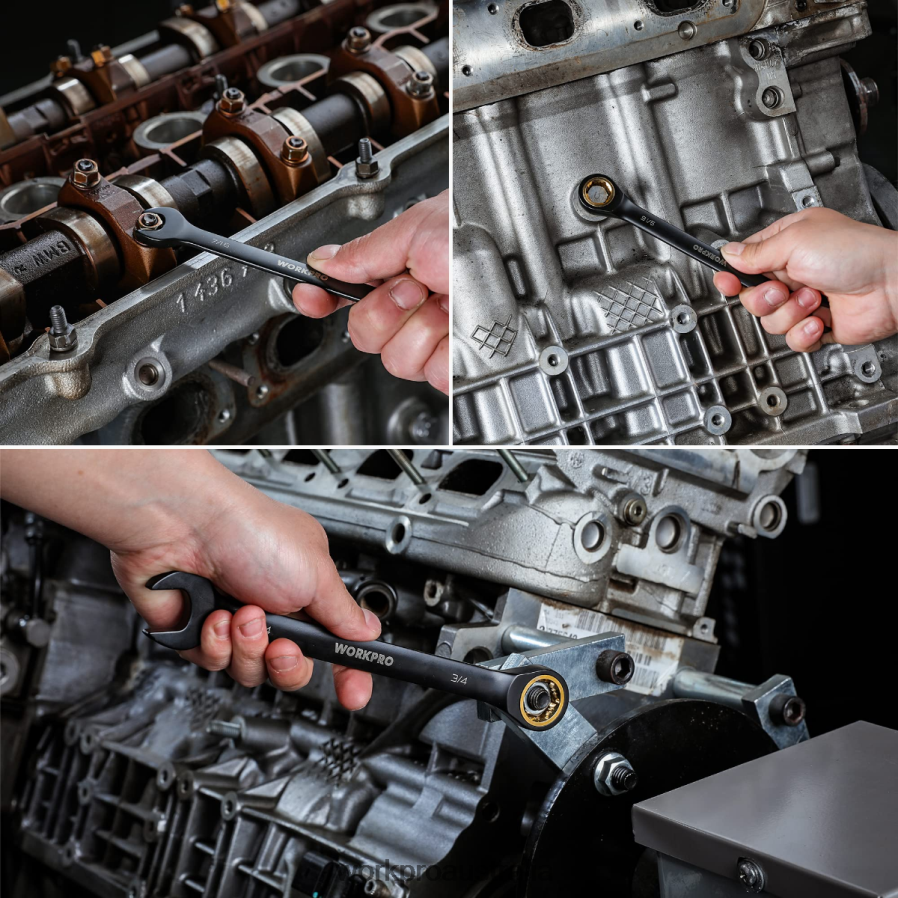 WORKPRO 9 Pcs Anti-Slip Ratcheting Combination Wrench Set D4R0VT88 Tool Black