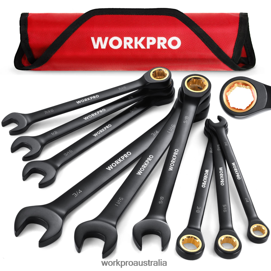 WORKPRO 9 Pcs Anti-Slip Ratcheting Combination Wrench Set D4R0VT88 Tool Black