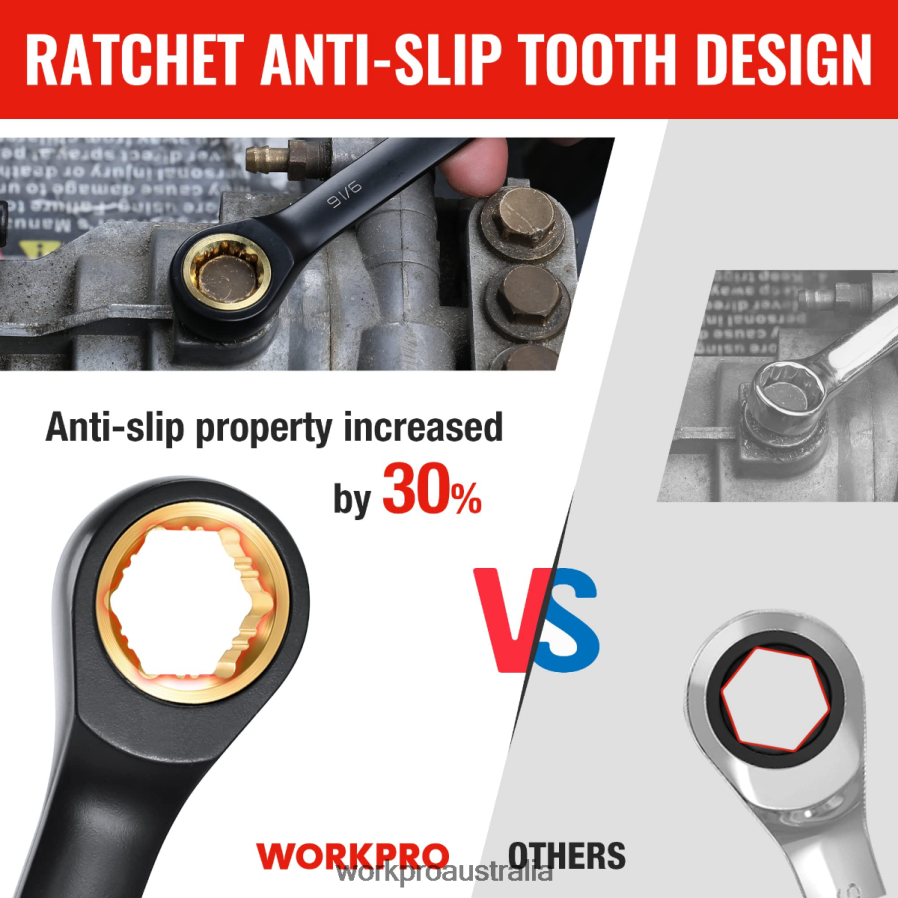 WORKPRO 9 Pcs Anti-Slip Ratcheting Combination Wrench Set D4R0VT88 Tool Black