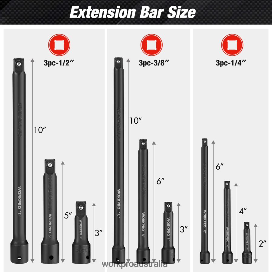 WORKPRO 9 Pcs Impact Driver Extension Bar Set D4R0VT141 Tool Morden