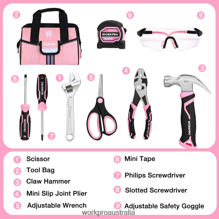 WORKPRO 9 Pcs Kids Junior Tool Set with Tool Bag D4R0VT253 Tool Pink/Blue
