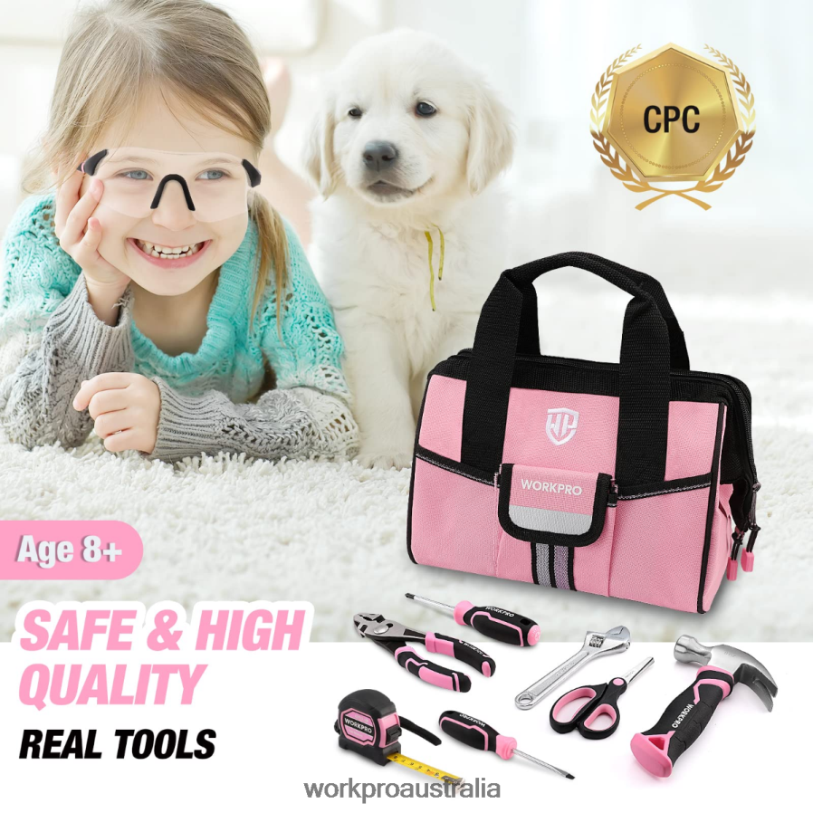 WORKPRO 9 Pcs Kids Junior Tool Set with Tool Bag D4R0VT253 Tool Pink/Blue