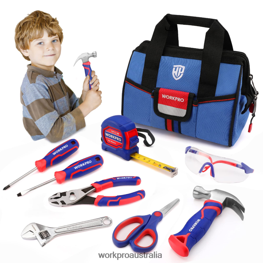 WORKPRO 9 Pcs Kids Junior Tool Set with Tool Bag D4R0VT253 Tool Pink/Blue