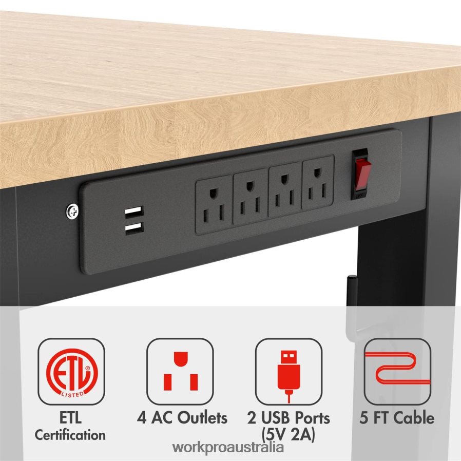 WORKPRO Adjustable Workbench 2000 LBS Load Capacity Hardwood Worktable with Power Outlets D4R0VT1 Storage Helpful