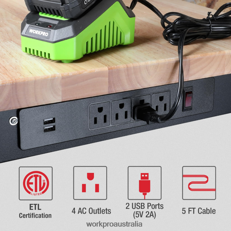 WORKPRO Adjustable Workbench 3000 LBS Load Capacity Hardwood Worktable with Power Outlets D4R0VT4 Storage Useful