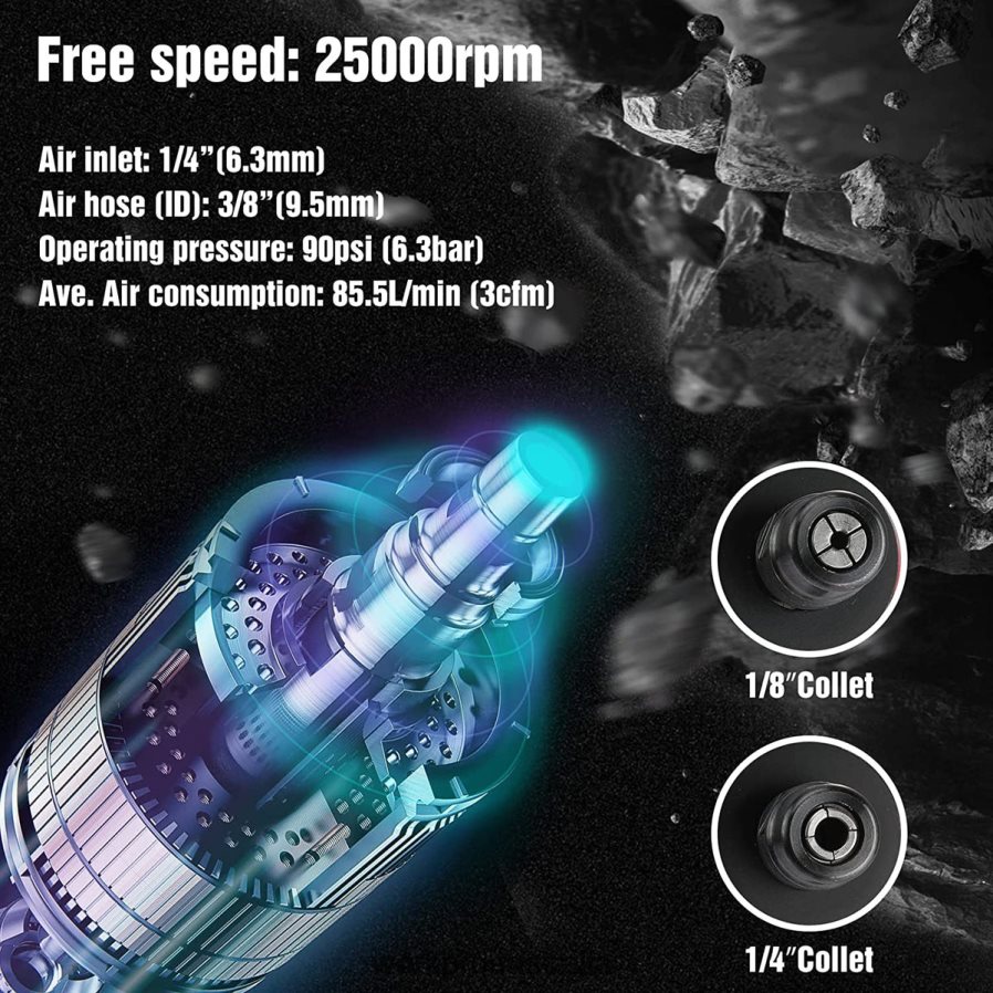 WORKPRO Air Die Grinder 1/4-Inch Pneumatic Straight Die Grinder 25000RPM Air-Powered Die Grinder D4R0VT183 Tool New