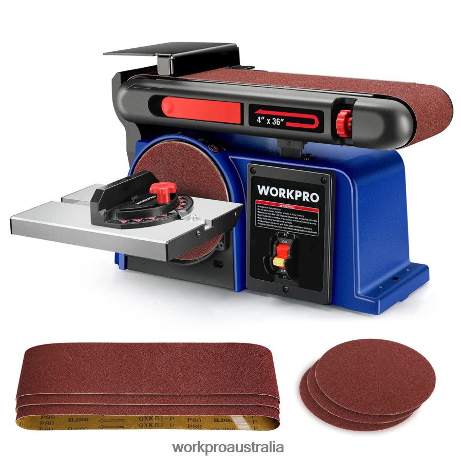 WORKPRO Belt Disc Sander 4 in x 36 in Belt  6 in Disc Sander with 6 pcs Sandpapers Cast Iron Base for Sanding Woodworking D4R0VT235 Tool Useful