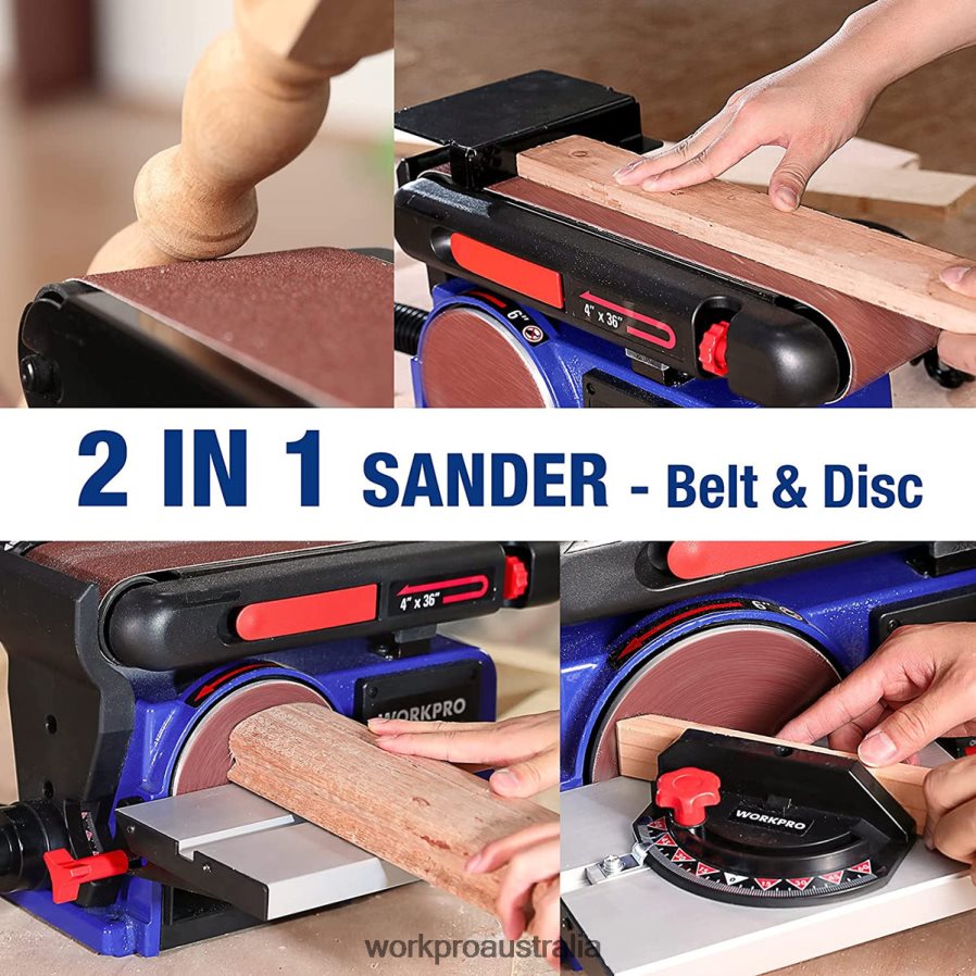 WORKPRO Belt Disc Sander 4 in x 36 in Belt  6 in Disc Sander with 6 pcs Sandpapers Cast Iron Base for Sanding Woodworking D4R0VT235 Tool Useful