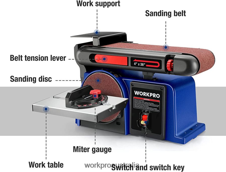 WORKPRO Belt Disc Sander 4 in x 36 in Belt  6 in Disc Sander with 6 pcs Sandpapers Cast Iron Base for Sanding Woodworking D4R0VT235 Tool Useful