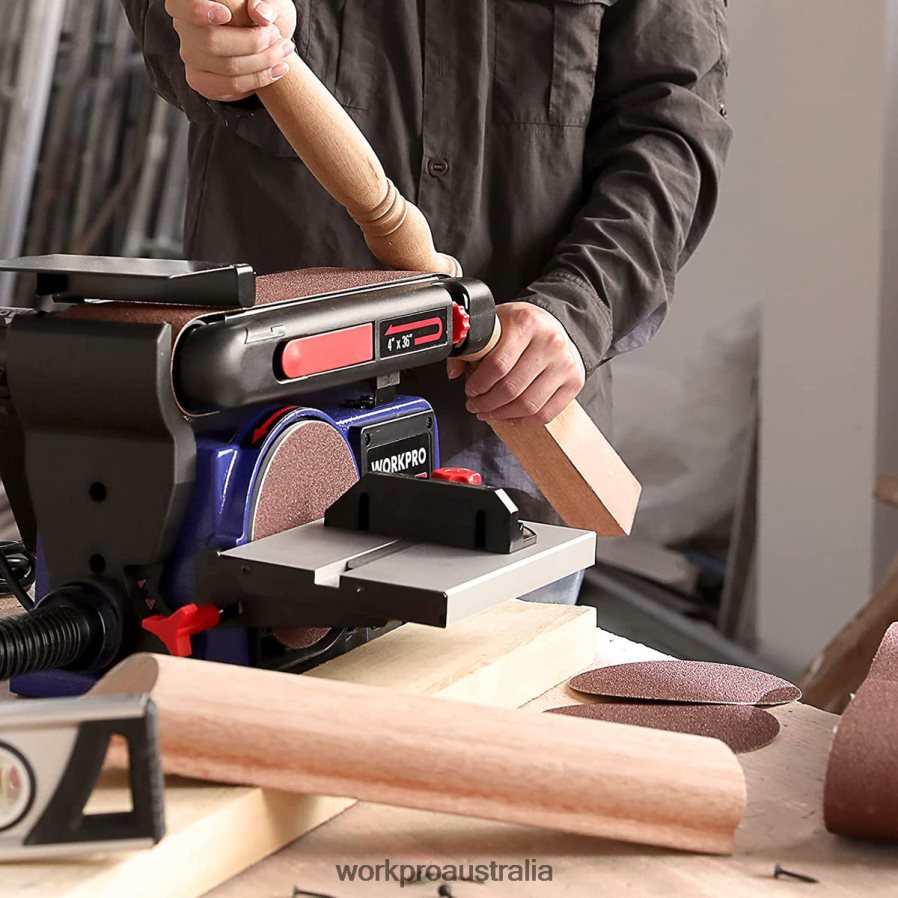 WORKPRO Belt Disc Sander 4 in x 36 in Belt  6 in Disc Sander with 6 pcs Sandpapers Cast Iron Base for Sanding Woodworking D4R0VT235 Tool Useful