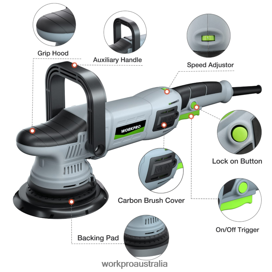 WORKPRO Buffer Polisher 6-inch 1080W Dual Action Random Orbital Polish Kit D4R0VT240 Tool Morden