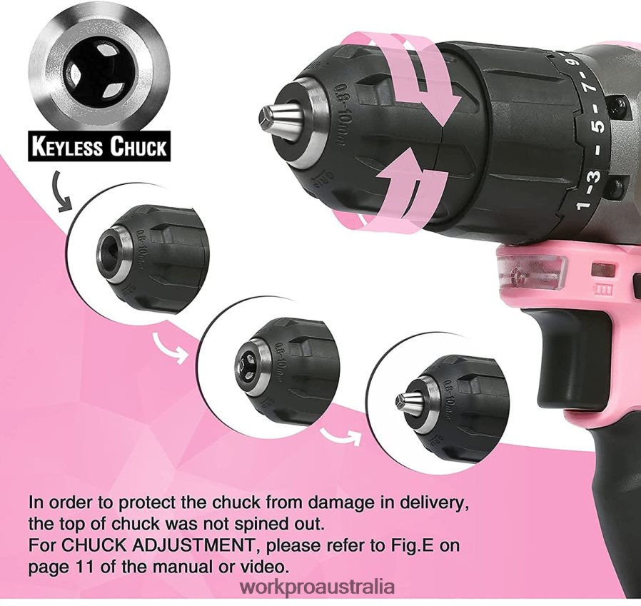 WORKPRO Cordless 20V Lithium-ion Drill Driver Set D4R0VT262 Tool Pink
