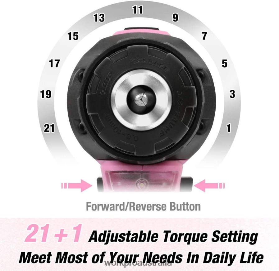 WORKPRO Cordless 20V Lithium-ion Drill Driver Set D4R0VT262 Tool Pink