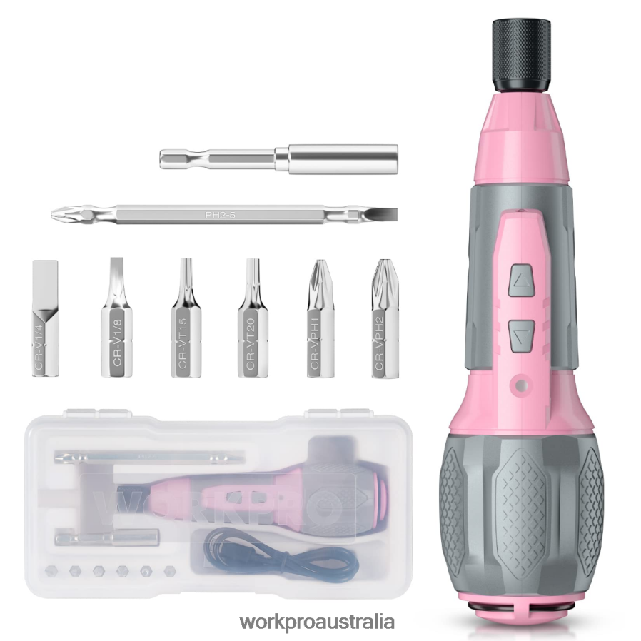 WORKPRO Cordless 4V USB Rechargeable Lithium-ion Battery Screwdriver Kit D4R0VT236 Tool Pink/White