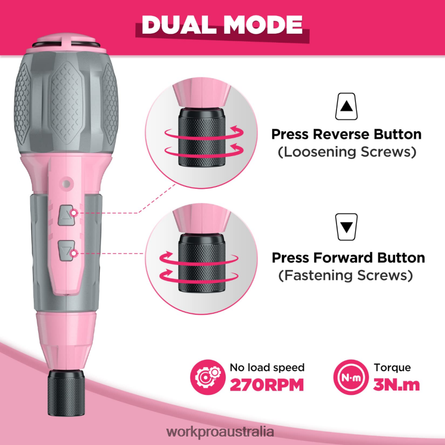 WORKPRO Cordless 4V USB Rechargeable Lithium-ion Battery Screwdriver Kit D4R0VT236 Tool Pink/White